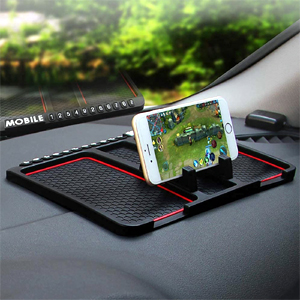 Anti-Slip Car Dashboard Mat & Mobile Phone Stand Holder Mount - Black