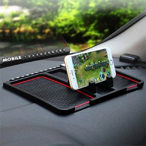 Anti-Slip Car Dashboard Mat & Mobile Phone Stand Holder Mount - Black