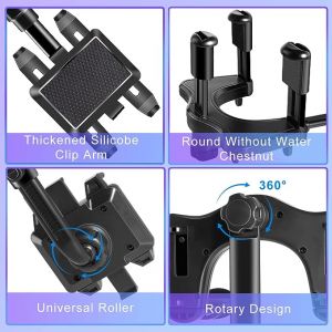 360 Degree Rotatable & Retractable Car Rearview Mirror Phone Holder - Black